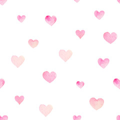 Watercolor seamless vector pattern with hearts for Valentine Day - 89159574