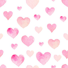 Watercolor seamless vector pattern with hearts for Valentine Day