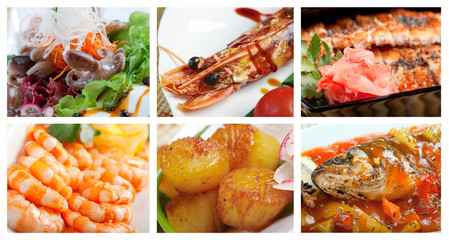 set of different delicatessen seafoods
