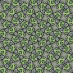 Seamless pattern with vegetal motives.
Seamlessly repeating ornamental wallpaper or textile pattern, with hand painted vegetal motives in green, beige and gray colors.