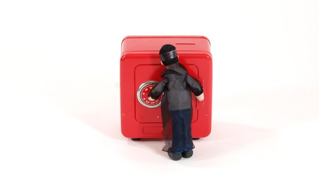 Claymation burglar breaks into vintage toy safe.