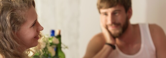 Happy couple during romantic dinner