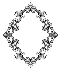 Vintage baroque frame leaf scroll floral ornament engraving border retro pattern antique style swirl decorative design element black and white filigree vector - 89162134