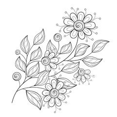 Vector Beautiful Monochrome Contour Flower