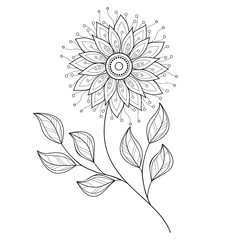 Vector Beautiful Monochrome Contour Flower