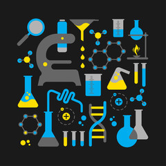 Composition with science symbols.