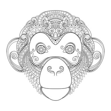 Vector Ornate Monkey Head