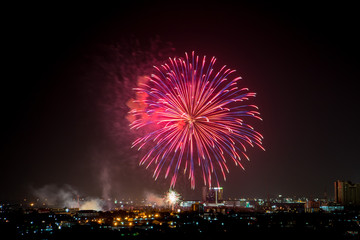 Colorful fireworks explosion in the dark sky