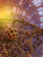 Abstract background, fantastic 3D web with spheres, fractal design.