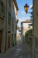 Beautiful little streets of San - Marino waiting for tourists.