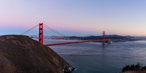 Golden Gate bridge, San Francisco, USA. Panoramic image.