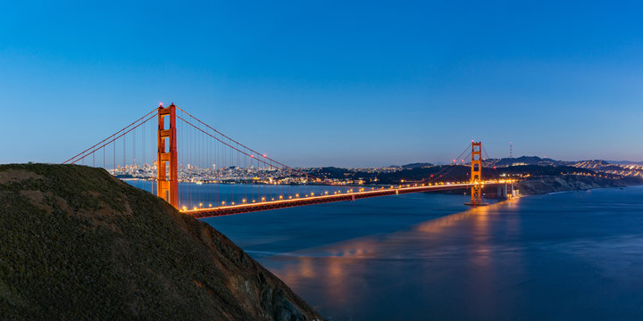 Golden Gate bridge, San Francisco, USA. Panoramic image.