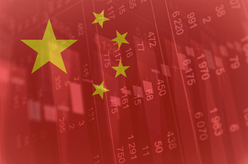 Flag of China. Financial data on background.