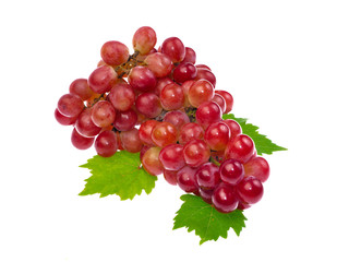 Red grape with leaf isolated on white background
