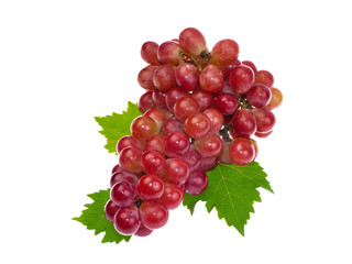 Red grape with leaf isolated on white background
