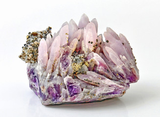 Bright amethyst crystals and pyrite