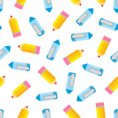 Seamless background of pens and pencils. Vector illustration.