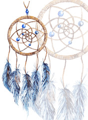 Watercolor ethnic tribal hand made feather dreamcatcher