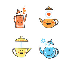 Vector set with cute cartoon teapots of various forms. Vector clip art.