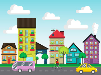 Obraz premium Colorful houses on the street vector
