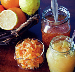 fresh fruits, homemade marmalade and succade