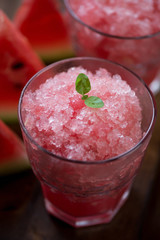 Delicious watermelon granita, selective focus, close-up