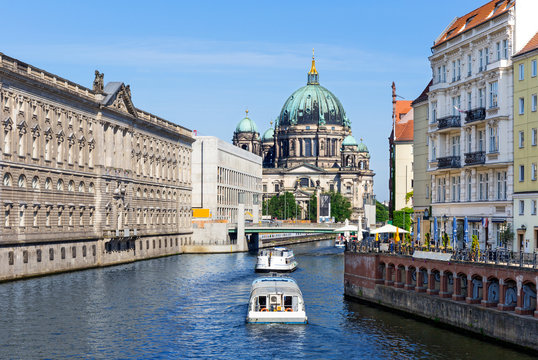 Boats on the River Spree with Berliner Dom in the background