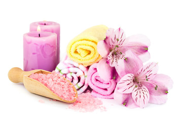 Spa background with flowers and bath accessories