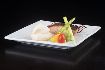 japanese cuisine. fried fish on the background