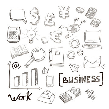 Business Finance Doodle Hand Drawn Elements. Concept - Graph And