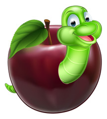 Fototapeta premium Cartoon Caterpillar In Apple