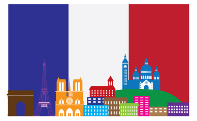 Obraz premium Paris Skyline in French Flag Color Vector Illustration