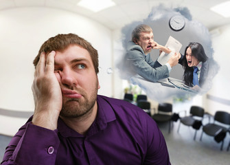 Frustrated man thinks about fighting