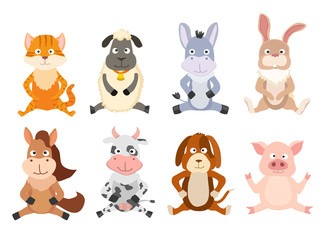 set of cartoon sitting animals. vector illustration