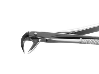 close-up dental pliers used for tooth extraction isolated on white background, with clipping path