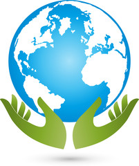 Erde und Hände, Globus, Weltkugel, Vektor