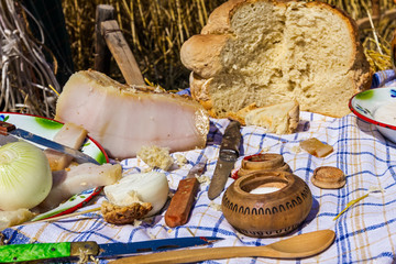 Retro breakfast like in old times, outdoor.