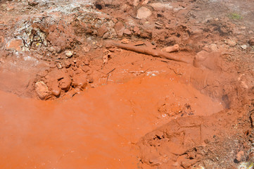 Hot bubbling mud pools originating from the activity of Telica volcano in San Jacinto near Leon