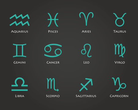 Set of twelve horoscope zodiac signs