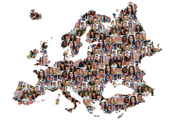 Europa Karte Menschen junge Leute Gruppe Integration multikultur - obrazy, fototapety, plakaty