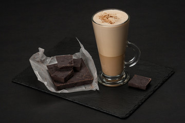 Coffee Latte Or Frappe. Chocolate Chunks. Slate Stone Mat