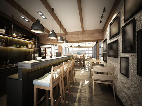 3d render of coffee shop ,3dwire frame render 