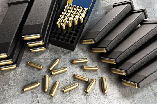 Ammunition bullets and loaded magazines