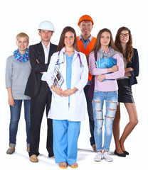 Woman doctor and a group of workers people