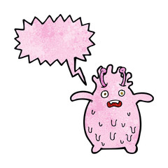 cartoon funny slime monster with speech bubble