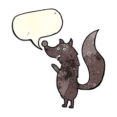 cartoon waving wolf with speech bubble