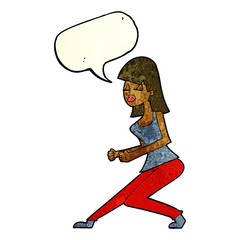 cartoon crazy dancing girl with speech bubble