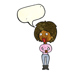cartoon surprised woman with speech bubble