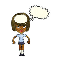 cartoon woman with idea with speech bubble