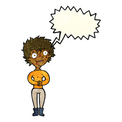 cartoon crazy excited woman with speech bubble